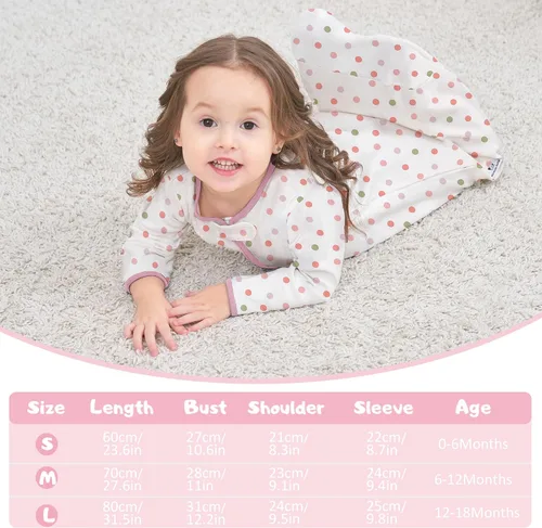 Vista 4 de Saco de dormir de manga larga, bolsa de dormir para bebé 100% algodón de 0-18 meses, manta vestible súper suave, saco de dormir para niños pequeños