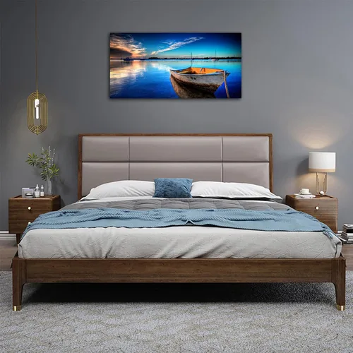 Vista 5 de yearainn Lienzo grande para pared, diseño de lancha y lago azul, puesta de sol con agua clara, cuadro moderno, naturaleza, paisaje, arte