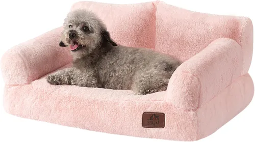 Vista 18 de Hollypet Cama de Felpa Esponjosa para Perros y Gatos, Sofá Cama Suave y Calmante para Gatos y Perros Pequeños y Medianos, Beige