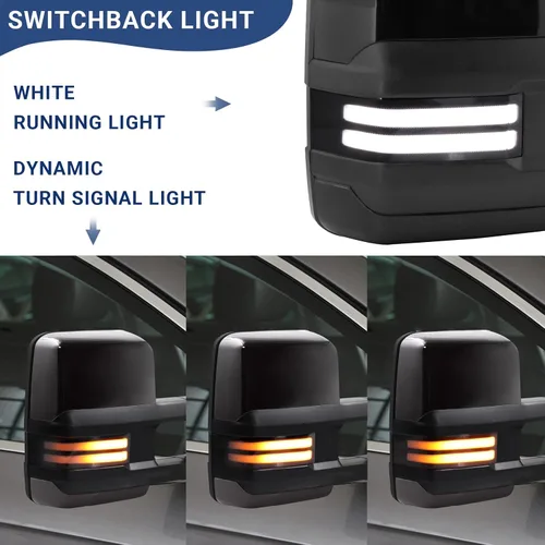 Vista 2 de Espejo de remolque Switchback Compatible con espejos de remolque 2014-2018 Chevy Silverado GMC Sierra con vidrio ajustado por electricidad