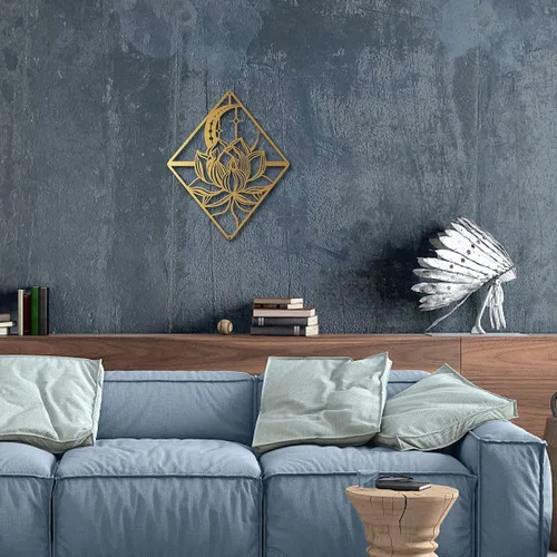 Vista 6 de CREATCABIN Arte de pared de loto de metal con diseño de luna y flores, adornos negros, letreros para decoración de pared, escultura colgante
