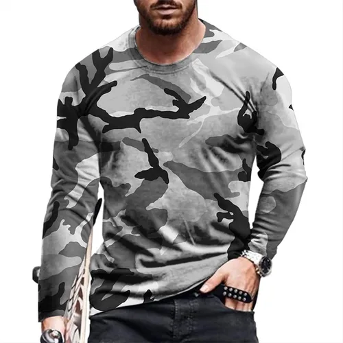 Vista 2 de Blusas de manga larga para hombre, diseño de camuflaje, camiseta elástica para fitness, informal, para entrenamiento, para hombre