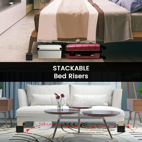 Vista 5 de MYMULIKE Paquete de 8 elevadores de cama de gran tamaño, elevadores de muebles resistentes de 4 pulgadas que soportan hasta 6000 libras, bloques