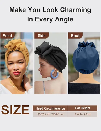 Vista 6 de ZURLEFY Turbante africano para mujer, turbantes sólidos para mujer, turbantes y envolturas para la cabeza, sombreros para el cabello para mujer