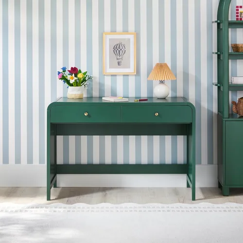Vista 2 de Walker Edison Zoey - Escritorio moderno con diseño curvo con cajón, 45 pulgadas, color verde