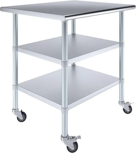 Vista 21 de AmGood Stainless Steel Work Table with 2 Shelves and Casters Metal Utility Table On Wheels