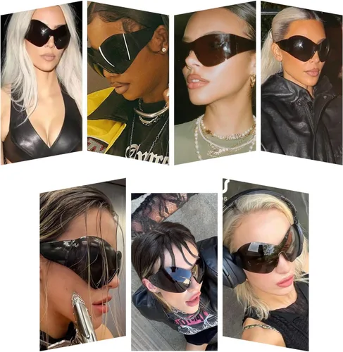 Vista 2 de Gafas de sol de gran tamaño para mujer y hombre, a la moda, sin marco, Y2K, de moda, escudo envolvente, gafas de sol