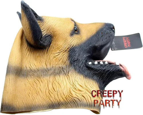 Vista 4 de CreepyParty - Máscara de cabeza de perro para fiesta de Halloween, máscaras de disfraz de perro, máscara de disfraz de perro tímido, máscara