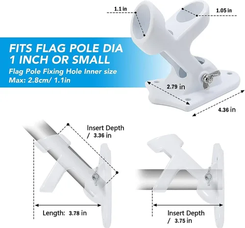 Vista 5 de HOOPLE Soporte para asta de bandera para casa exterior, soporte de aluminio resistente para bandera y soporte de montaje para asta de bandera