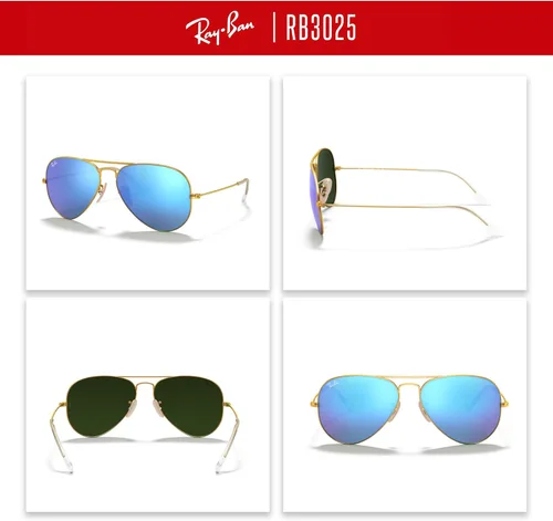 Vista 4 de Ray-Ban RB3025 - Lentes de sol de aviador de metal para hombre y mujer + paquete con kit de cuidado de gafas iWear de diseñador
