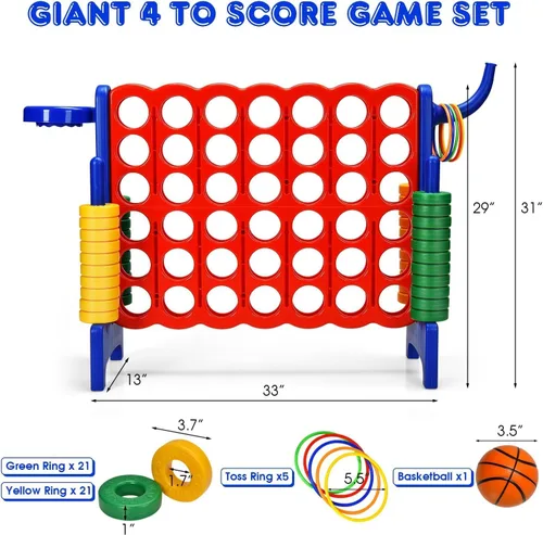 Vista 7 de AKUSTIK Juego Giant Connect al aire libre, 4 en una fila Jumbo 4 para marcar para niños y adultos, fiesta familiar, patio, césped, juego de conexión