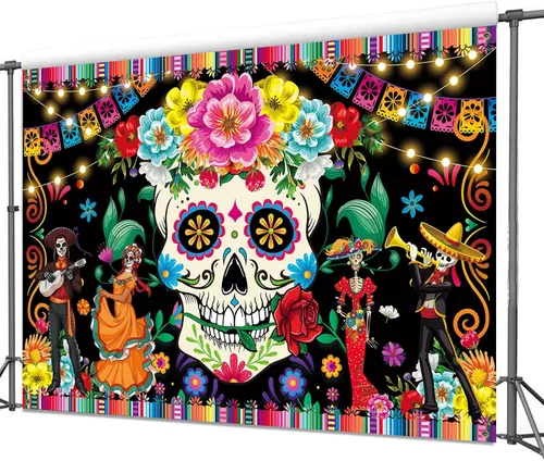 Vista 7 de Pancarta de decoración prémium con el Día de los Muertos, telón de fondo del Día de los Muertos, diseño clásico, tela HQ, impresión HD, perfecto
