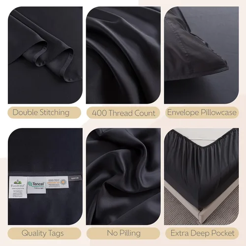 Vista 5 de Split-King - Sábanas de cama de lyocell de eucalipto, hipoalergénicas, 100% Tencel orgánico, reguladoras térmicas y absorben la humedad