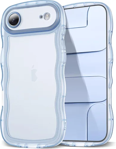 Vista 26 de SKYLMW Funda compatible con iPhone 12 Pro, diseño de ondas rizadas kawaii, borde chapado de lujo, elegante parte trasera transparente brillante, TPU
