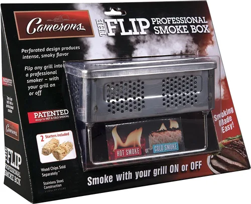Vista 6 de Camerons The Flip - Caja profesional para ahumadores calientes y fríos, caja de humo patentada para parrilla de gas o carbón con Firestarters