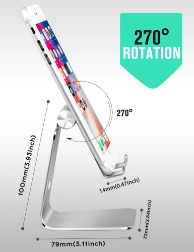 Vista 3 de Soporte ajustable para teléfono celular, soporte para tableta, escritorio de aluminio compatible con iPhone 12, iPad, Samsung Galaxy, Google todos