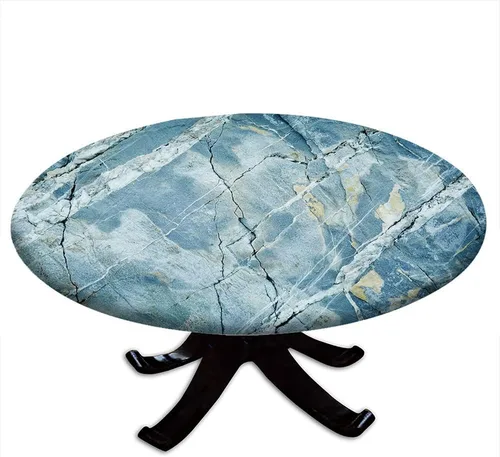 Vista 11 de Mantel redondo ajustable de mármol, diseño regular de piedra nostálgica, borde elástico, impermeable y lavable, apto para mesa de 24 pulgadas