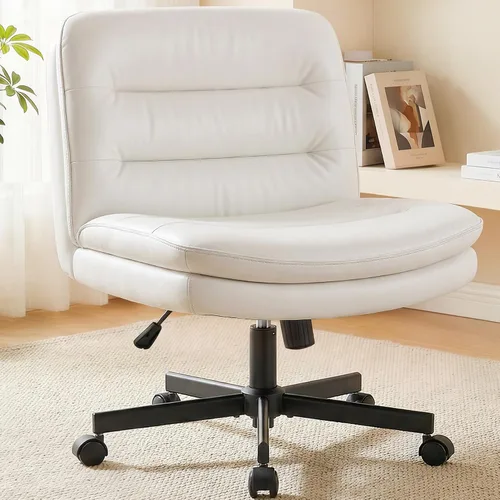 Vista 9 de COMHOMA Silla de oficina Criss Cross Silla de tocador sin brazos con Piel sintética, piernas cruzadas, asiento ancho cómodo, soporte de espalda