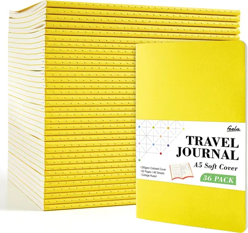 Vista 26 de feela - Paquete de 36 diarios de tapa suave a granel, diario de viaje con forro en blanco para mujeres y hombres, cuadernos con rayas universitarias