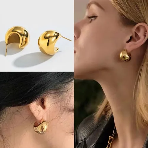Vista 3 de SYWDUDUCLT Oversized chunky Gold Earrings gold plated earrings Lightweight Drop Earrings Fashion Jewelry for Women Girls Gift with 18K Real Gold