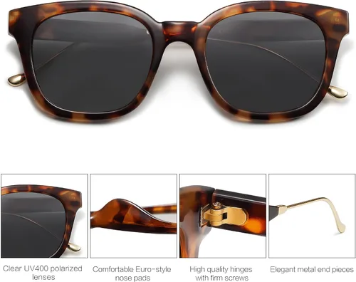 Vista 3 de SOJOS Lentes de sol polarizados cuadrados clásicos para mujeres y hombres, retro, modernos, protección ultravioleta UV400 SJ2050