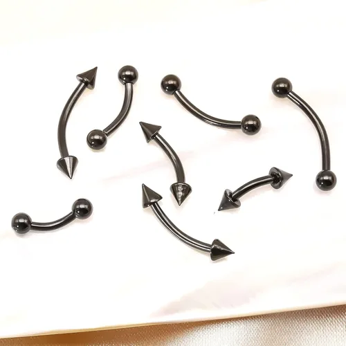 Vista 4 de BLISI G23 Joyería de perforación de ceja de titanio sólido, anillos de ceja en oro negro, oro rosa, plata, rosa y arcoíris de 16G, barra curvada