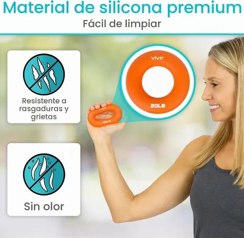 Vista 6 de Vive Anillo de agarre fortalecedor de mano (paquete de 6) – Ejercitadores de mano de anillo de antebrazo – Pinza exprimidora de silicona