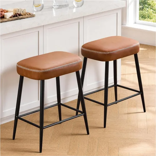 Vista 14 de STOOLINK Juego de 2 taburetes de bar de 24 pulgadas de altura de mostrador para isla de cocina, taburetes de bar de cocina modernos con base