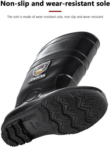 Vista 6 de Botas de lluvia largas para hombre, botas de pesca impermeables y cómodas, botas de cubierta de PVC antideslizantes, botas duraderas y transpirables