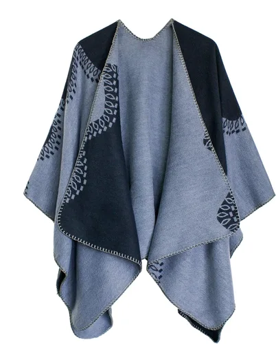 Vista 35 de Urban CoCo - Chal para envolver o capa para mujer, con bloques de colores, parte delantera abierta Azul marino