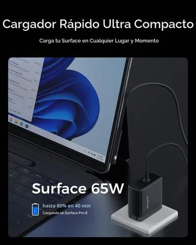 Vista 2 de Microsoft Surface - Cargador Surface Pro de 65 W para Surface Pro 3/4/5/6/7/8/9/10/X/11, compatible con Surface Book/portátil/tablet, compatible