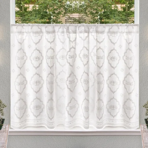 Vista 24 de Cortinas de algodón de media cocina para ventanas pequeñas, baño y café, estampado a mano en bloque, velo de novia blanco, diseño bohemio moderno