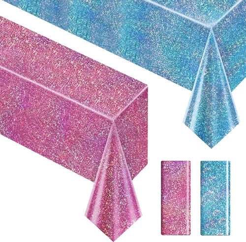 Vista 10 de Just Shimmer Mantel holográfico azul claro de 40" x 108" Decoración de fiesta rosa fuerte Día de San Valentín Fiesta de cumpleaños Decoración