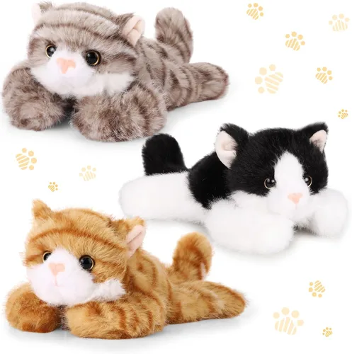 Vista 11 de 3 piezas de peluche de gato de 9 pulgadas, regalo para baby shower, regalos de fiesta, lindos juguetes de peluche para gatos pequeños, suministros