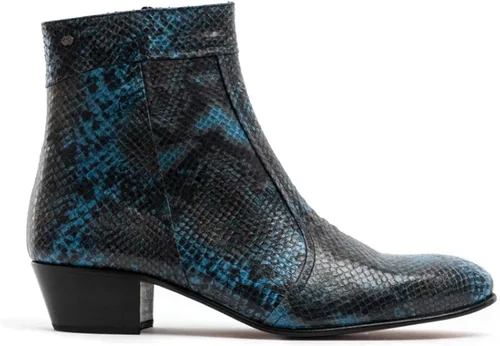Vista 7 de Club Cubano EMMANUEL - Botas de tacón cubano de piel con estampado de serpiente color azul