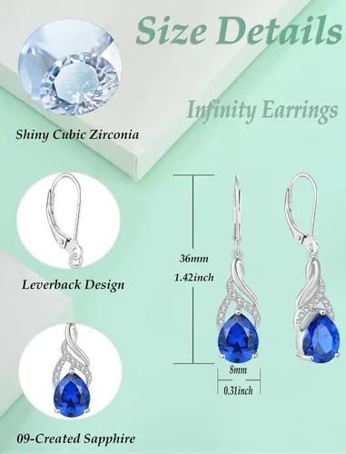 Vista 6 de Vesitim Womens Teardrop Dangle Earrings-Birthstone Gemstones Earrings 925 Sterling Silver Infinity Drop Earrings Jewelry Gift for