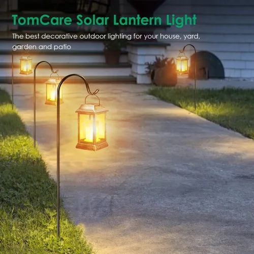 Vista 8 de TomCare Farol solar de llama parpadeante de metal con luces solares de camino
