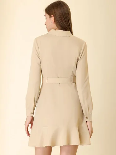 Vista 4 de Allegra K Vestido camisero con cuello de punto y volantes para mujer