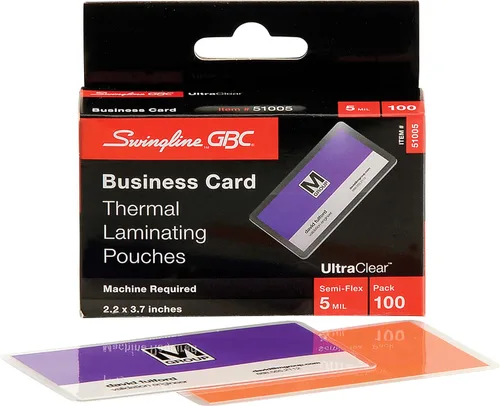 Vista 5 de GBC hojas laminadoras bolsas de laminación térmica tamaño de tarjeta de visita 5 mil HeatSeal UltraClear paquete de 100 51005