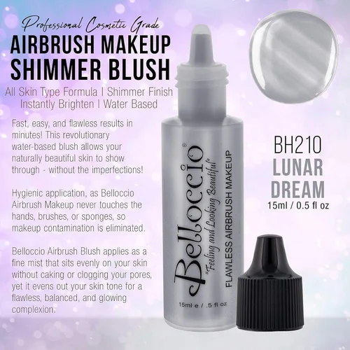 Vista 2 de Belloccio Resaltador de maquillaje con aerógrafo - Shimmer Lunar Dream, botella de 1/2 oz Sueño lunar