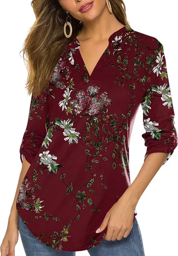 Vista 21 de Halife Blusa de trabajo con cuello en V y manga 3/4 enrollable, estampado c-army verde