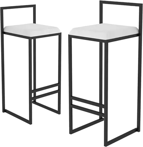 Vista 10 de Juego de 2 taburetes de bar de diseño industrial con estructura y respaldo de acero negro, altura ajustable, para cocina y comedor, elegantes sillas