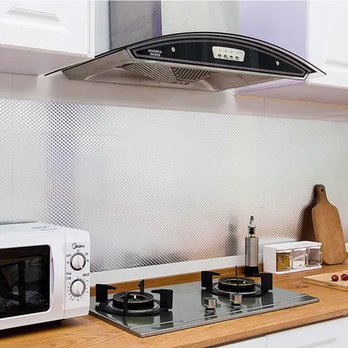 Vista 6 de Papel pintado para cocina, adhesivo a prueba de aceite, hoja de aluminio para salpicaduras, papel adhesivo autoadhesivo para gabinete, impermeable