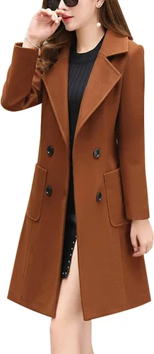 Vista 16 de chouyatou - Abrigo elegante cruzado de mezcla de lana para mujer, cuello con doble solapa de muesca Verde militar
