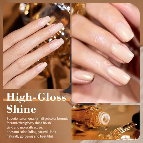 Vista 3 de RARJSM Juego de 6 esmaltes de gel con purpurina color nude, rosa pálido, gelatina lechosa, cachemira, rosa, beige, albaricoque, marrón champán