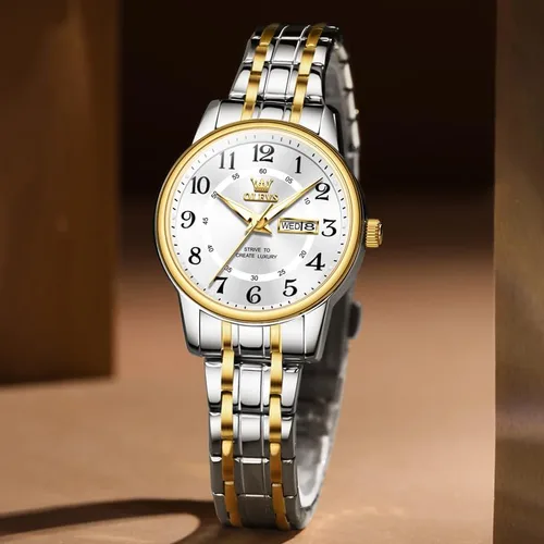 Vista 2 de OLEVS Reloj de acero inoxidable para mujer, reloj de vestir para mujer, con fecha, a la moda, para negocios, impermeable, analógico, de cuarzo