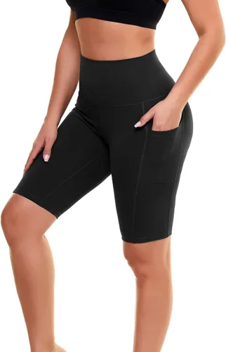 Vista 19 de Biker Shorts for Women with Pockets - 8"/5"/3" Booty Black Spandex Shorts Verde militar