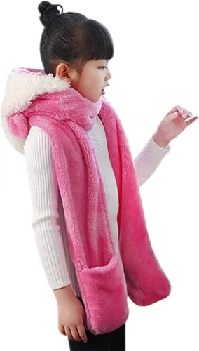 Vista 4 de Conjunto de gorro de invierno con capucha y gorro, bufanda y guantes para niÃ±os