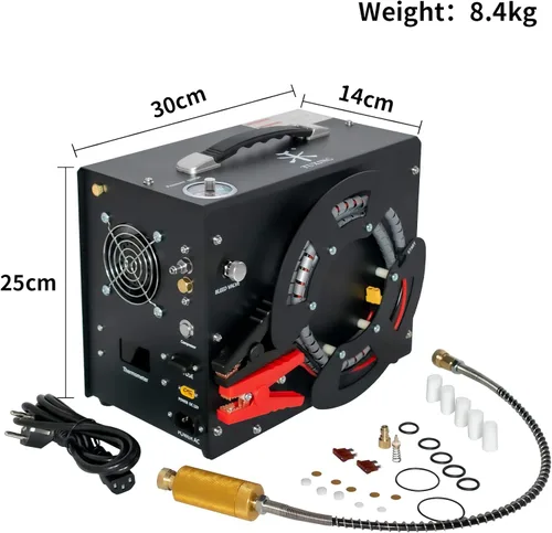 Vista 6 de TUXING Compresor de aire PCP, bomba de aire de alta presión 4500 Psi 30 Mpa, convertidor de potencia DC12V/AC120V incorporado, parada automática
