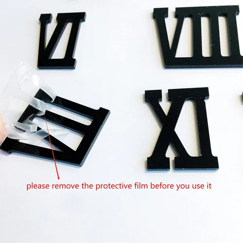 Vista 4 de Phocaea Juego de 12 piezas de números acrílicos con espejo romano para bricolaje un reloj de pared (negro)